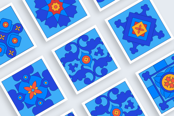 Blue Decorative Tiles Digital Set: A Modern Design Solution with a Cultural Touch