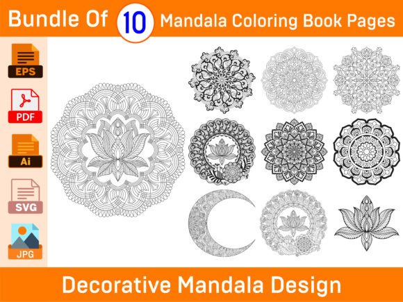 Bundle of 10 Decorative Mandala Coloring: A Creative Resource for Artists and Crafters