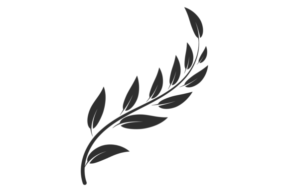 Decorative Botany Black Icon: Tree Branch with Leaves