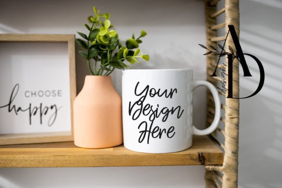Enhance Your Design Portfolio with a White Mug Decorative Shelf Mockup