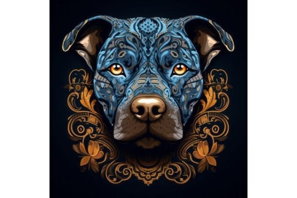 Pitbull Dog Head with Decorative Icon